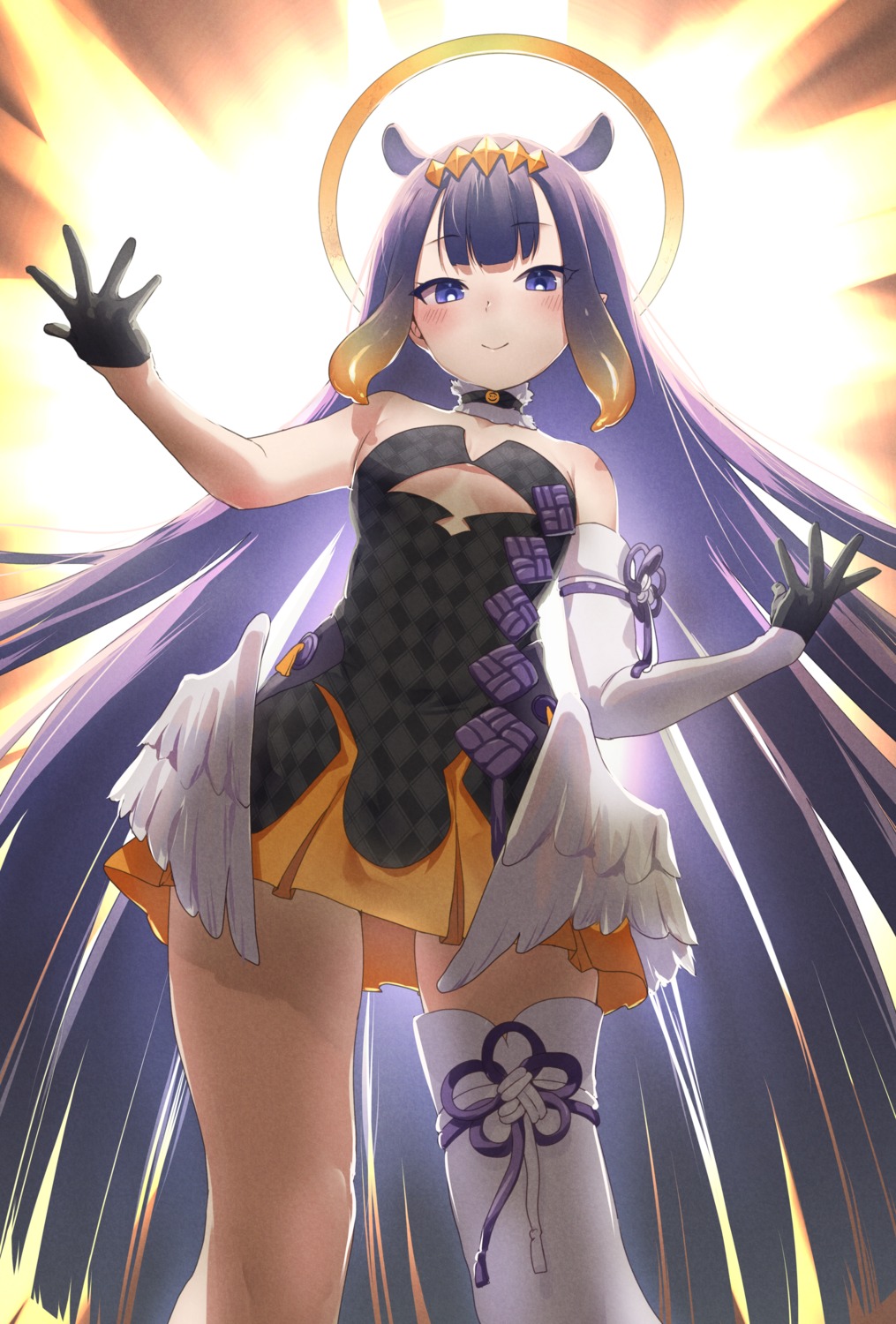 angel dress hololive hololive_english ninomae_ina'nis no_bra pointy_ears thighhighs wings