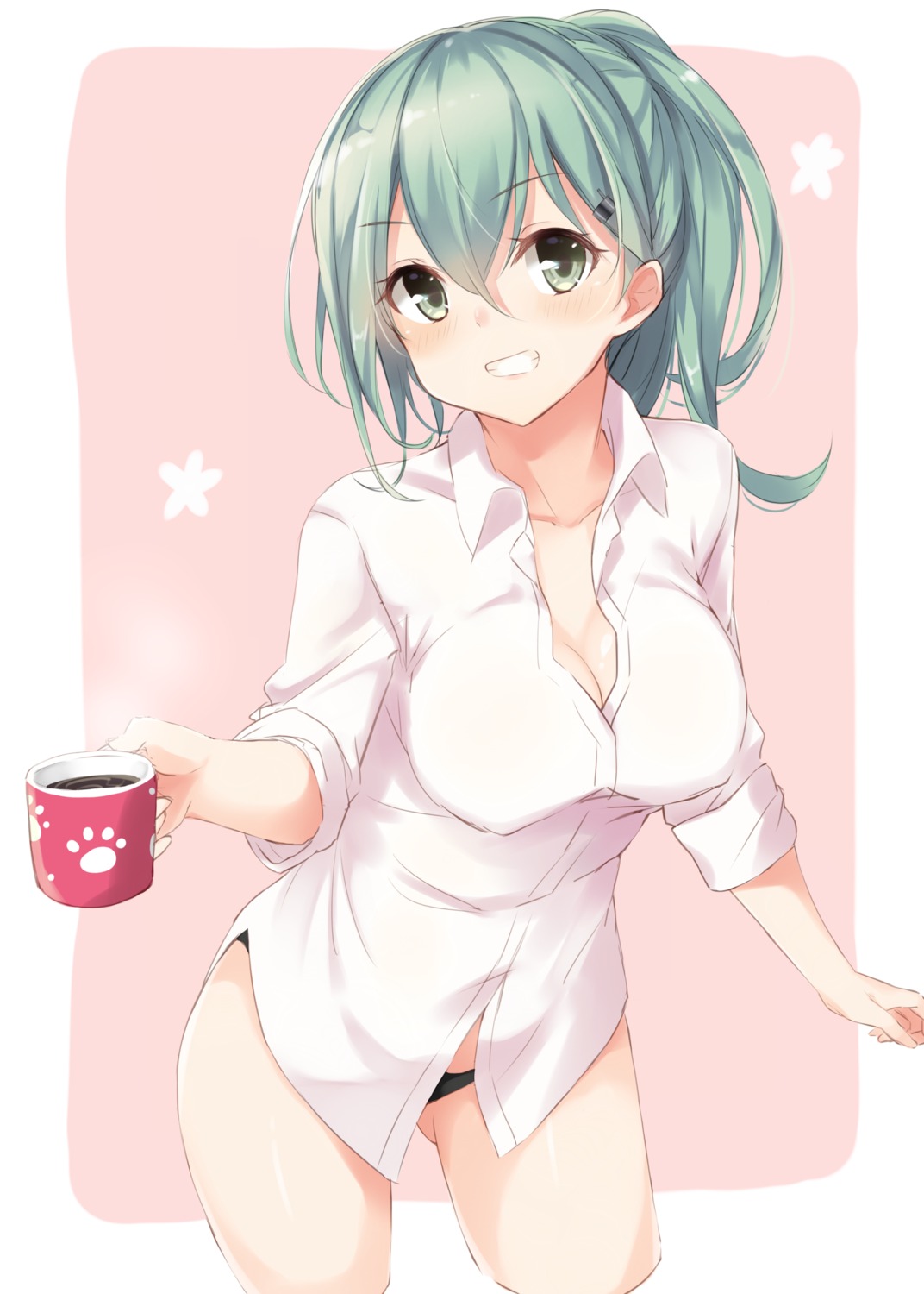 cleavage dress_shirt kantai_collection open_shirt pantsu suzuya_(kancolle) takehana_note