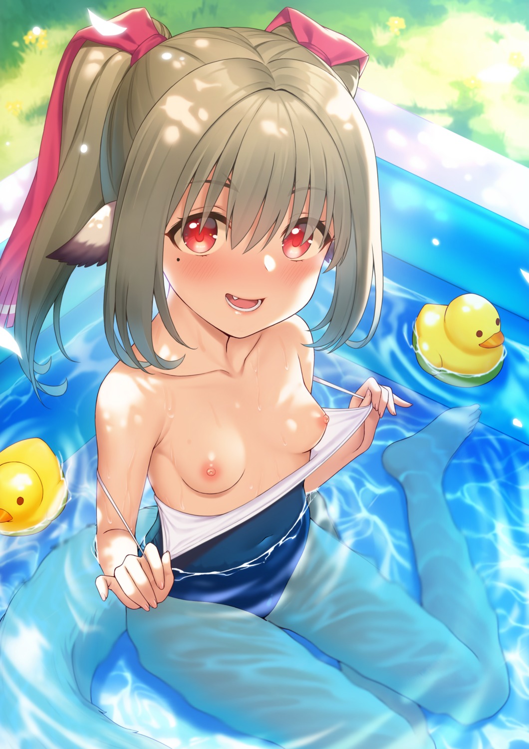 animal_ears breasts fukuro_ko_(greentea) loli nekone_(utawarerumono) nipples school_swimsuit swimsuits tail undressing utawarerumono utawarerumono_itsuwari_no_kamen wet