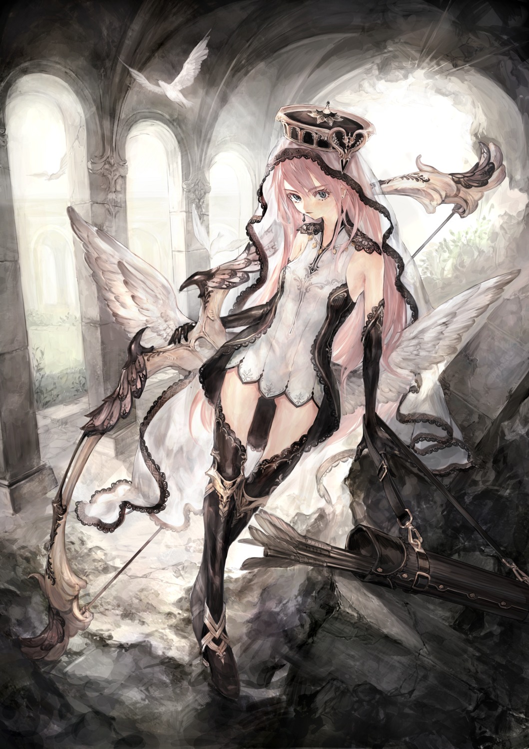 dress heels ozyako thighhighs weapon wings