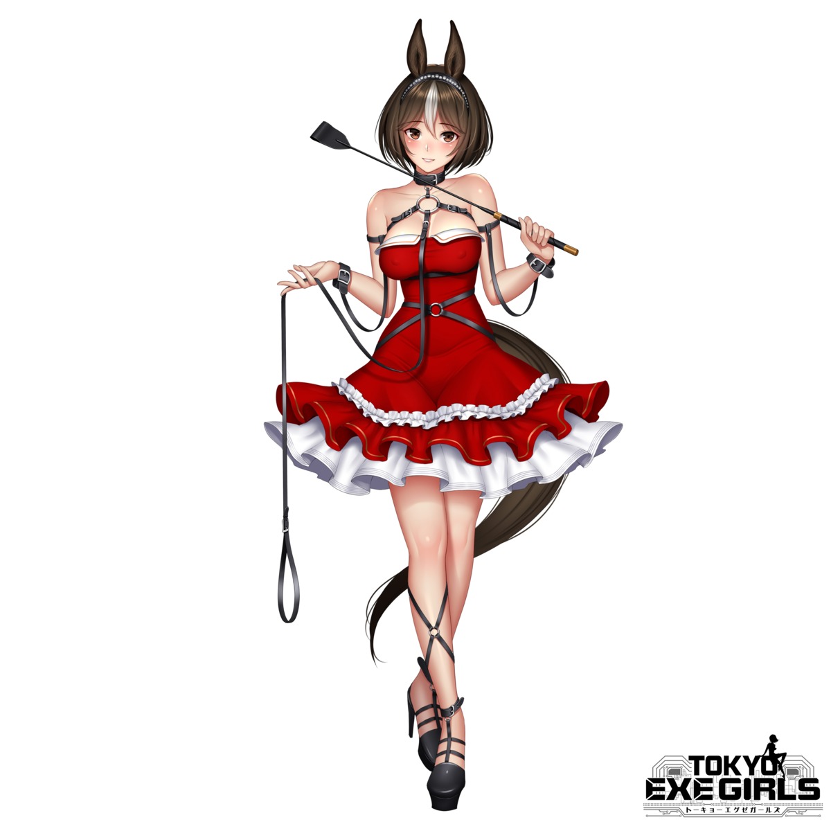 animal_ears cleavage dress erect_nipples heels no_bra re:shimashima tail tokyo_exe_girls weapon
