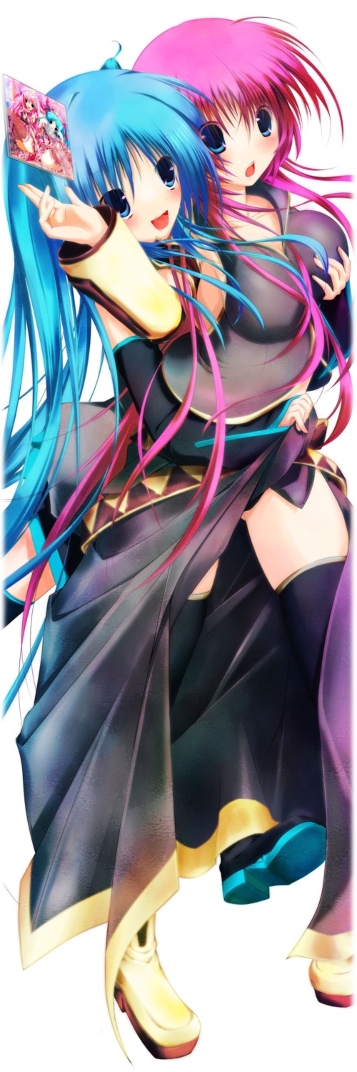 breast_grab hatsune_miku megurine_luka niro thighhighs vocaloid