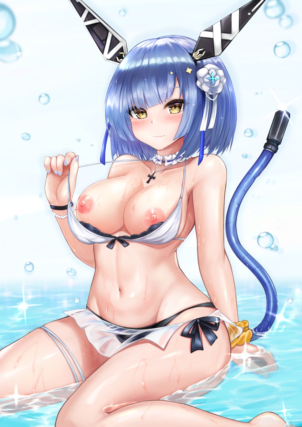 azur_lane bikini breasts garter gascogne_(azur_lane) nipples ryara_vivi see_through swimsuits tail undressing wet wet_clothes