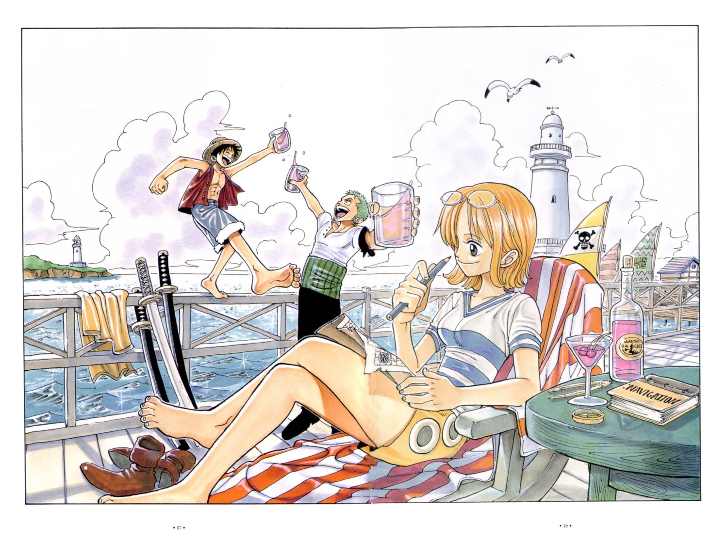 monkey_d_luffy nami oda_eiichirou one_piece roronoa_zoro