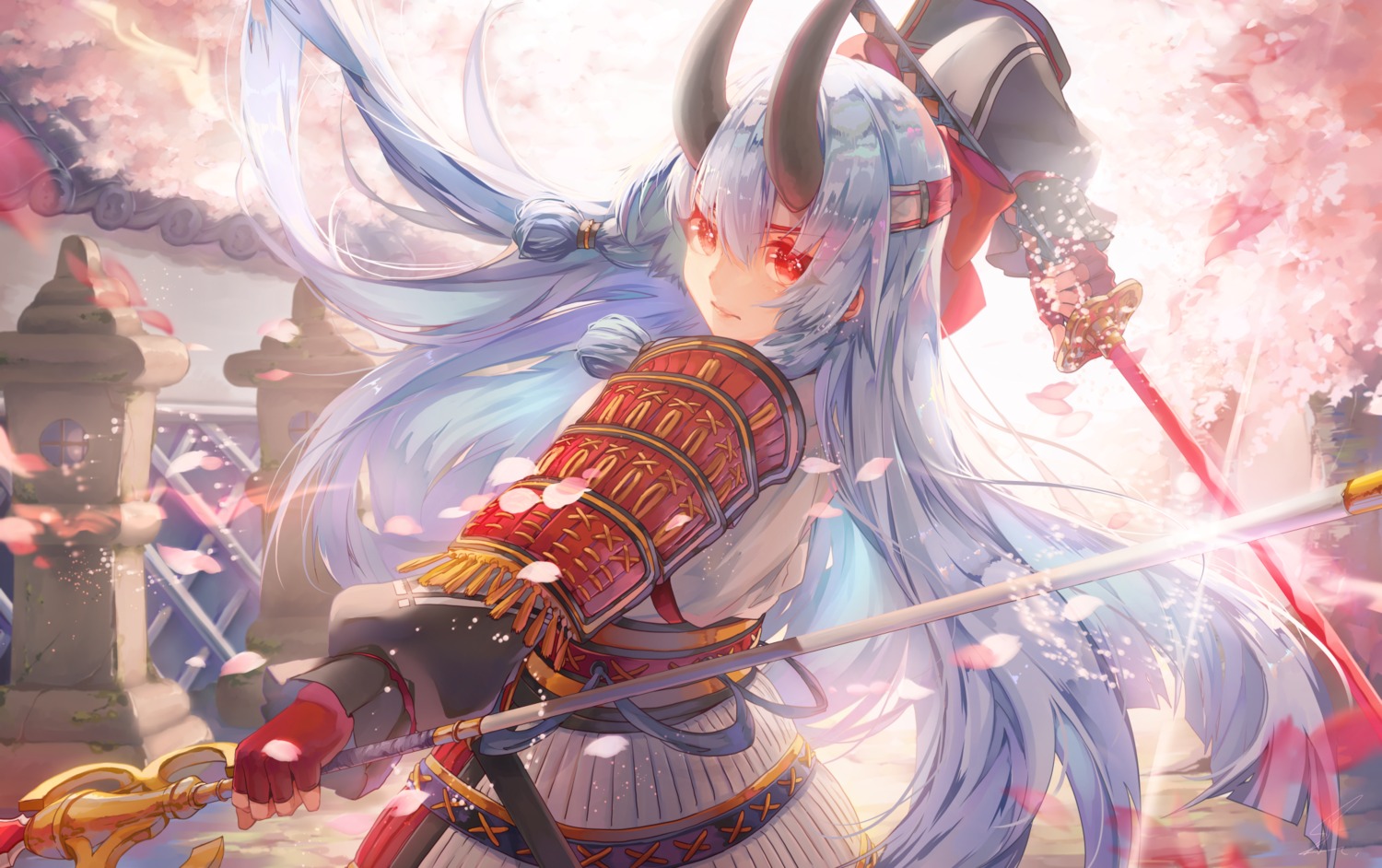 armor fate/grand_order horns saihate sword tomoe_gozen_(fate/grand_order)