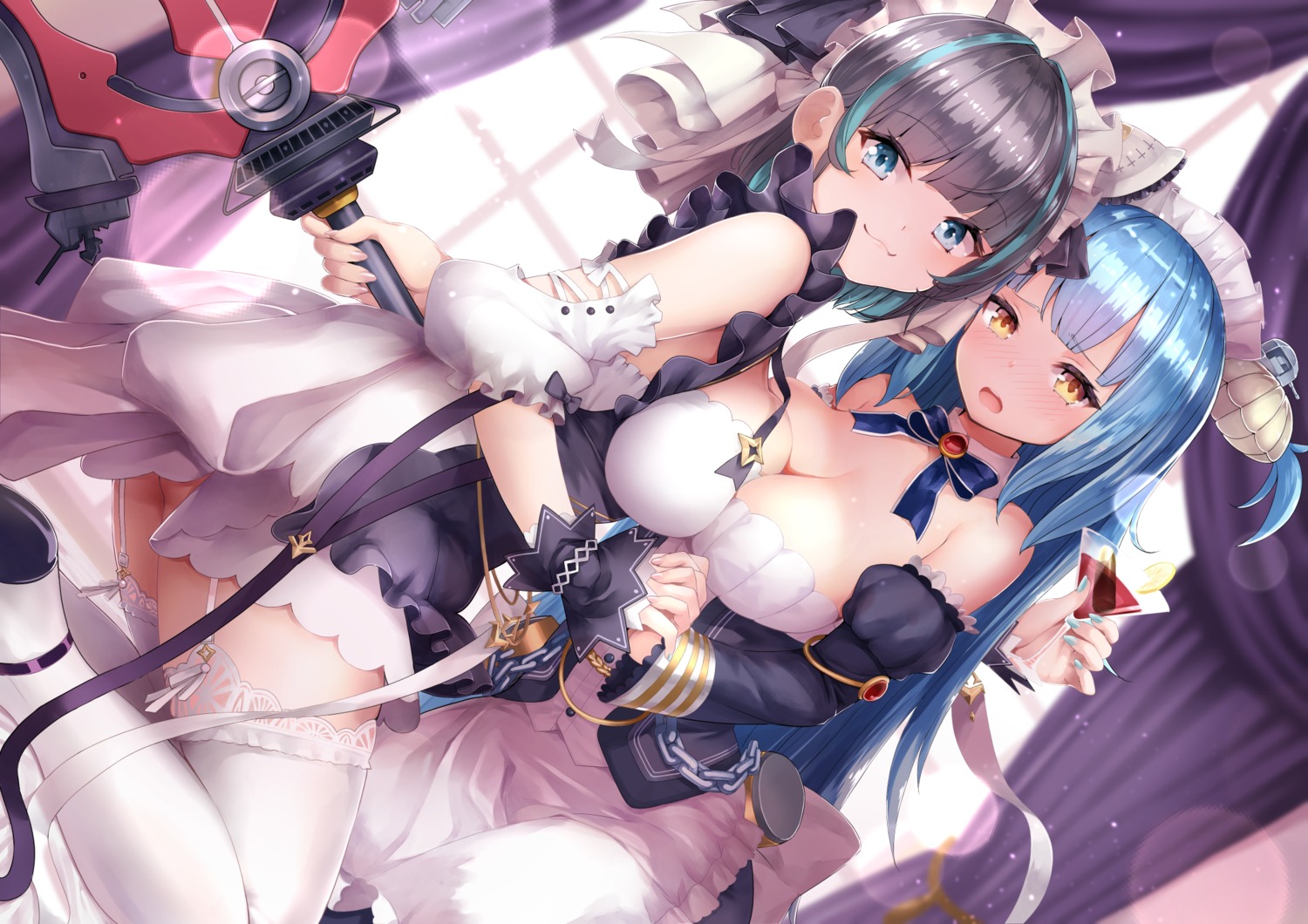 ass azur_lane cheshire_(azur_lane) maid neptune_(azur_lane) no_bra rin2008 stockings thighhighs weapon