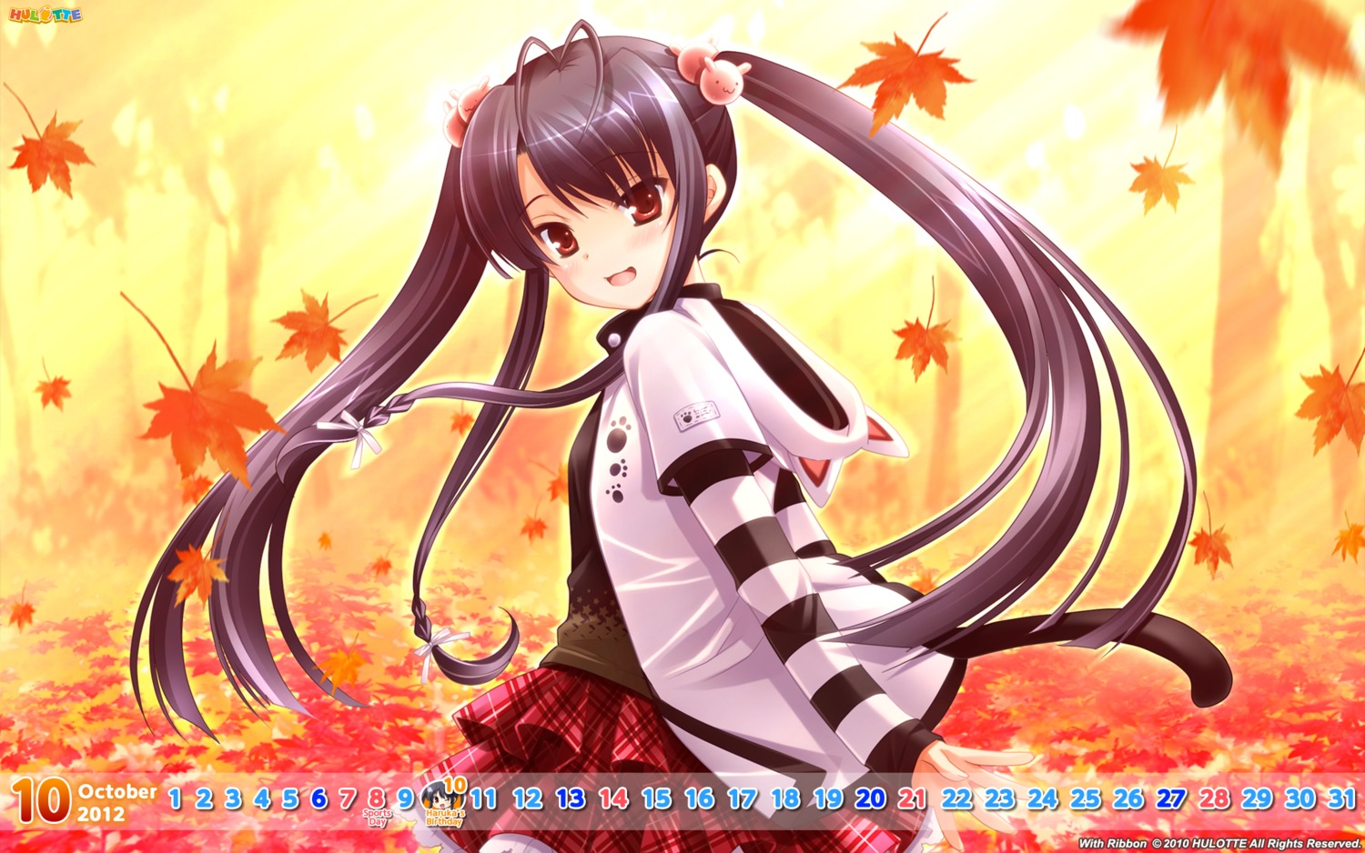 calendar hinata_haruka hulotte ikegami_akane wallpaper with_ribbon