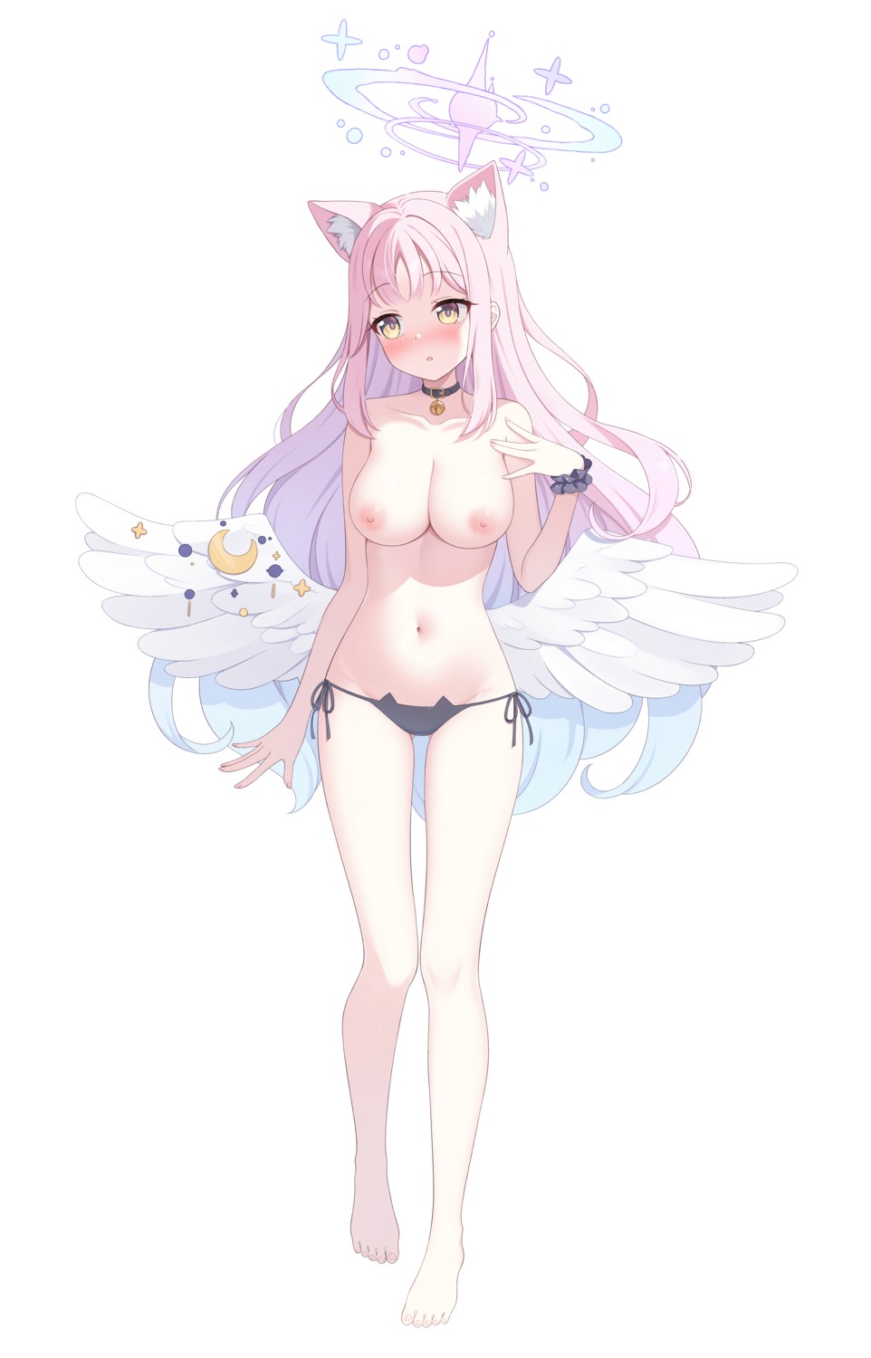 angel animal_ears blue_archive futaba_kurumi misono_mika nekomimi nipples pantsu string_panties topless wings