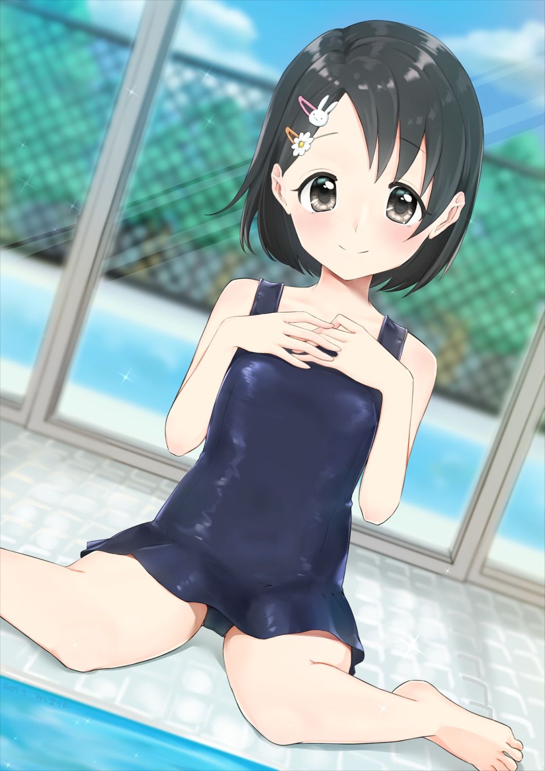 breast_hold loli mishima_ryo sasaki_chie school_swimsuit swimsuits the_idolm@ster the_idolm@ster_cinderella_girls the_idolm@ster_cinderella_girls_u149