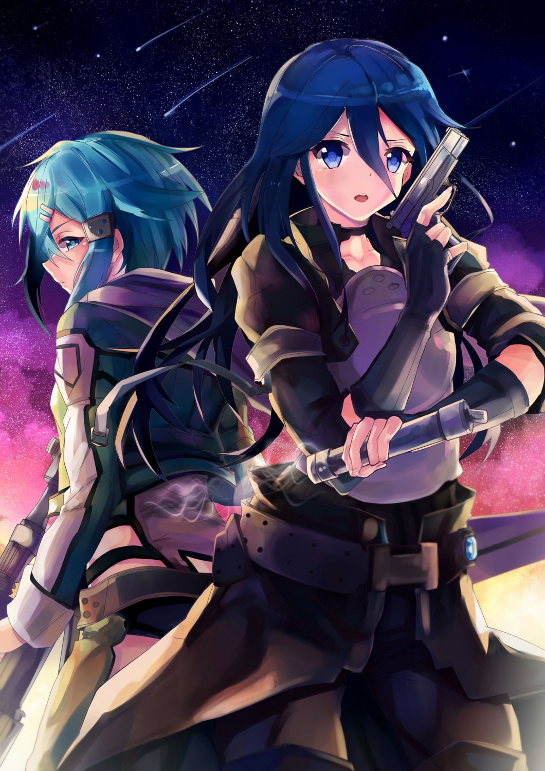 armor gun gun_gale_online kagura_kurosaki kirito sinon sword sword_art_online weapon