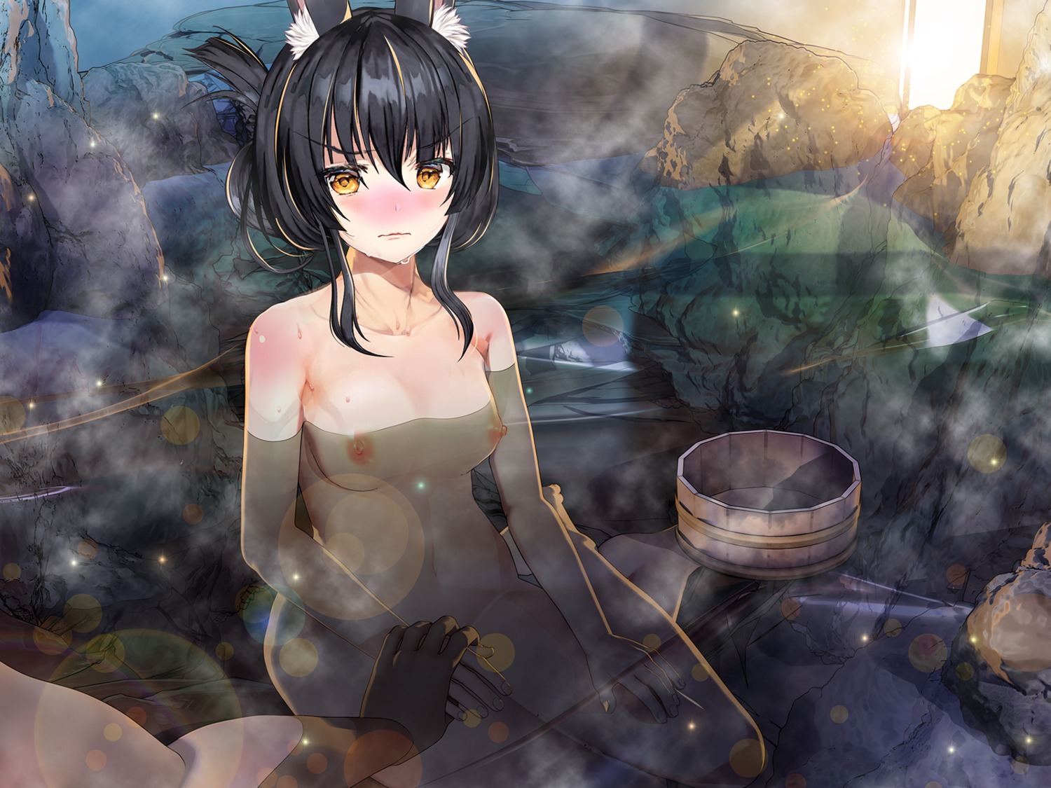 animal_ears azur_lane bathing nagato_(azur_lane) naked nipples onsen sugita_ranpaku wallpaper wet
