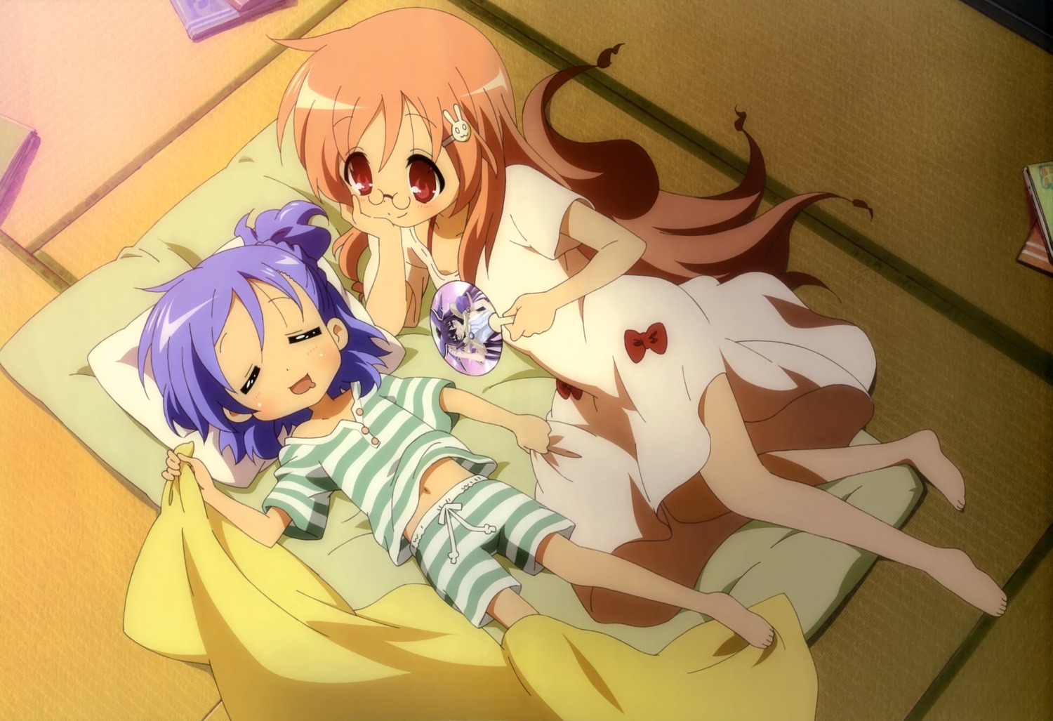 date_a_live lucky_star megane miyakawa-ke_no_kuufuku miyakawa_hikage miyakawa_hinata pajama sakamoto_kazuya yatogami_tooka