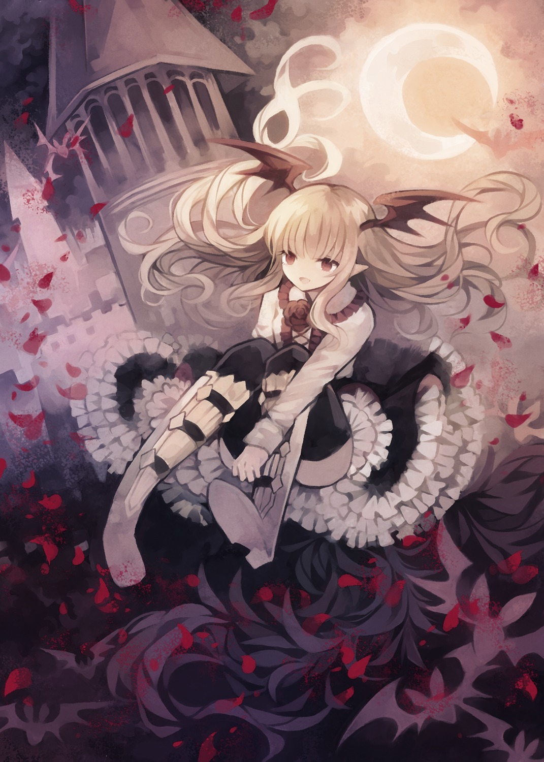 dress gothic_lolita granblue_fantasy heels lolita_fashion pointy_ears skirt_lift thighhighs vampy_(shingeki_no_bahamut) wings wiriam07