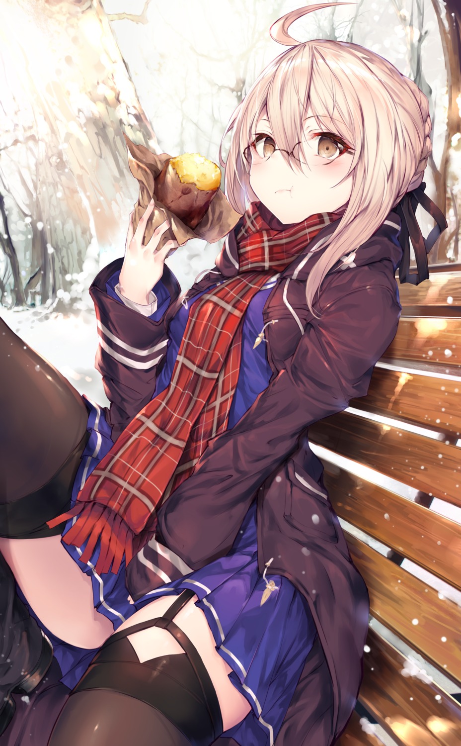 fal_maro fate/grand_order heroine_x_alter megane seifuku skirt_lift stockings thighhighs