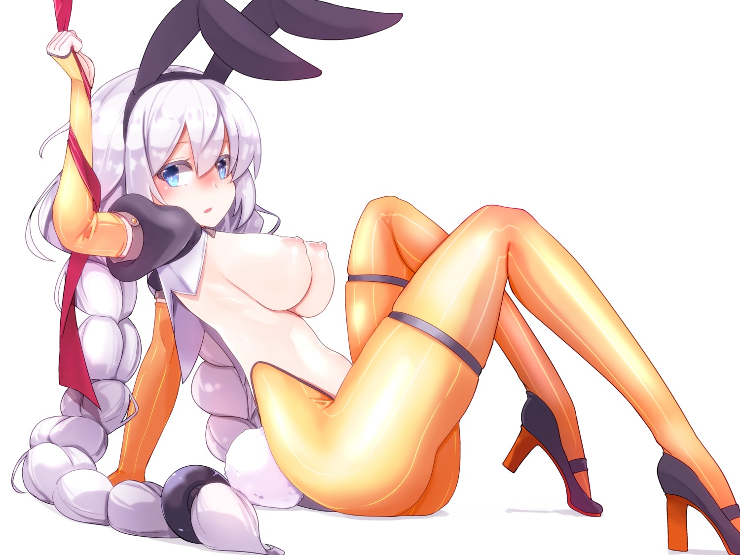 animal_ears breasts bunny_ears bunny_girl garter heels kizuna_akari nipples no_bra nopan pantyhose pon_(shind_997) tail vocaloid voiceroid