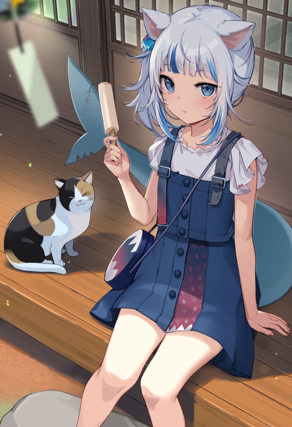 animal_ears dress gawr_gura hololive hololive_english ikomochi neko nekomimi tail