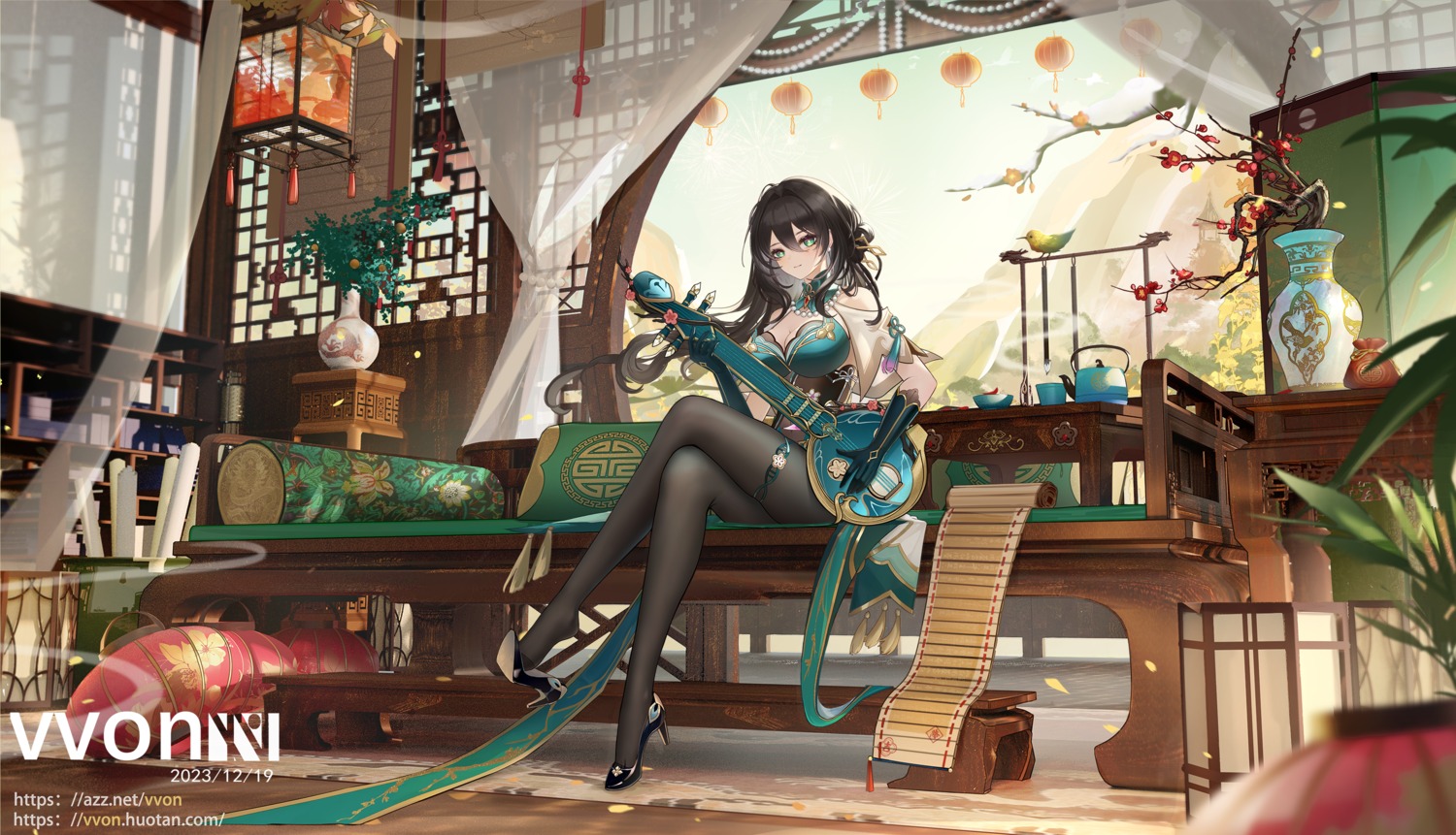 asian_clothes garter heels honkai:_star_rail official_watermark pantyhose ruan_mei v-von