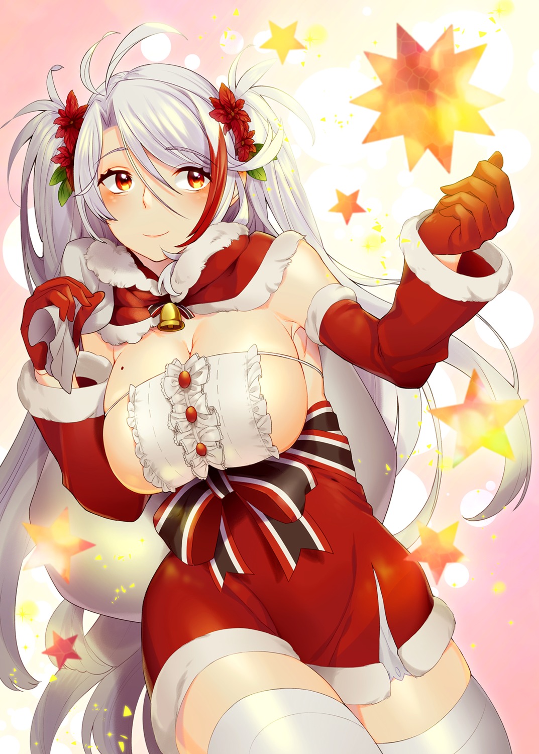 azur_lane christmas cleavage mimiko_(fuji_310) no_bra prinz_eugen_(azur_lane) thighhighs