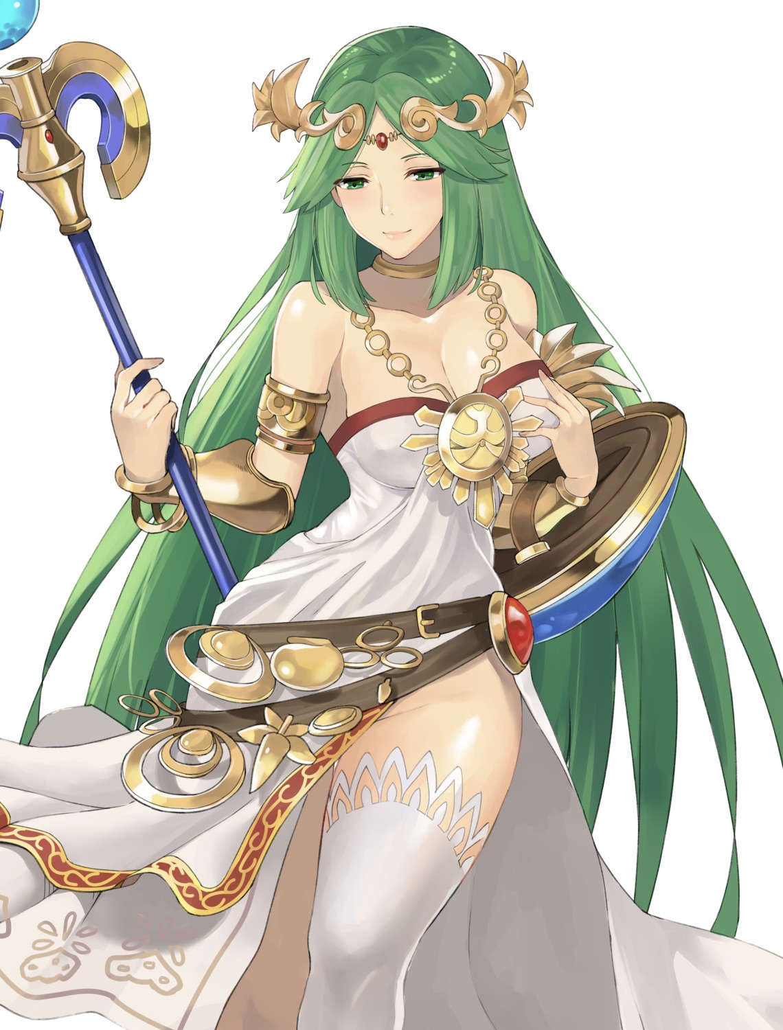 breast_hold cleavage dress j@ck kid_icarus kid_icarus:_uprising no_bra palutena thighhighs weapon