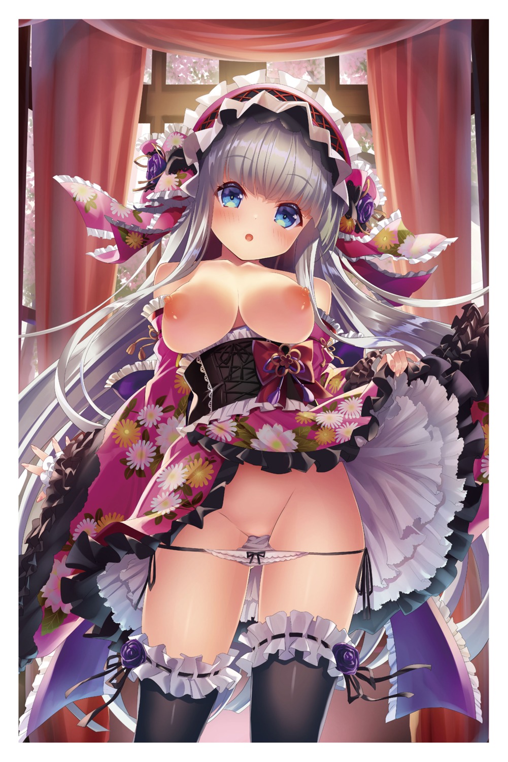 nipples no_bra pantsu panty_pull skirt_lift sorimura_youji string_panties thighhighs