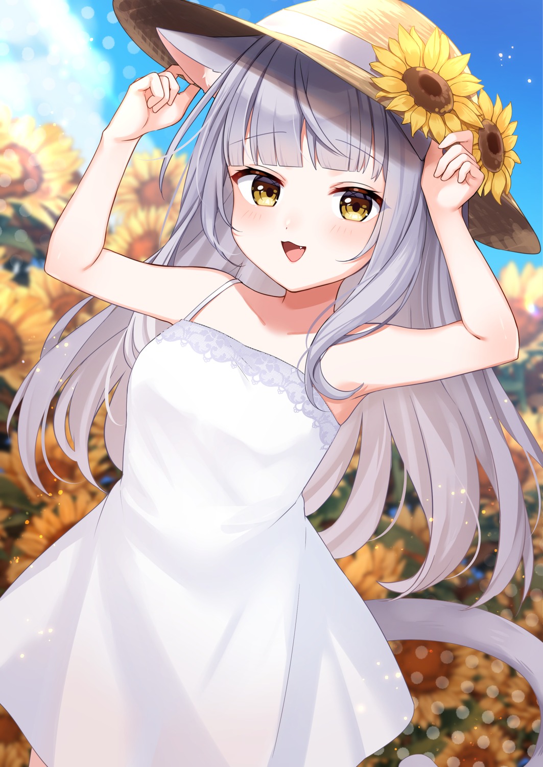 animal_ears dress kawagami_raito nekomimi summer_dress tail