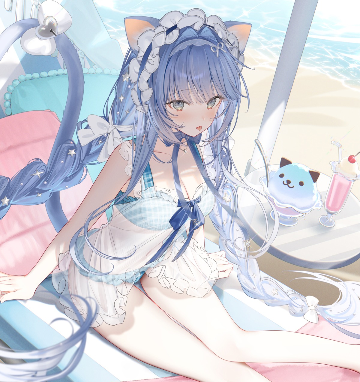 animal_ears bikini detexted kuma_daigorou maid nekomimi photoshop see_through swimsuits tail