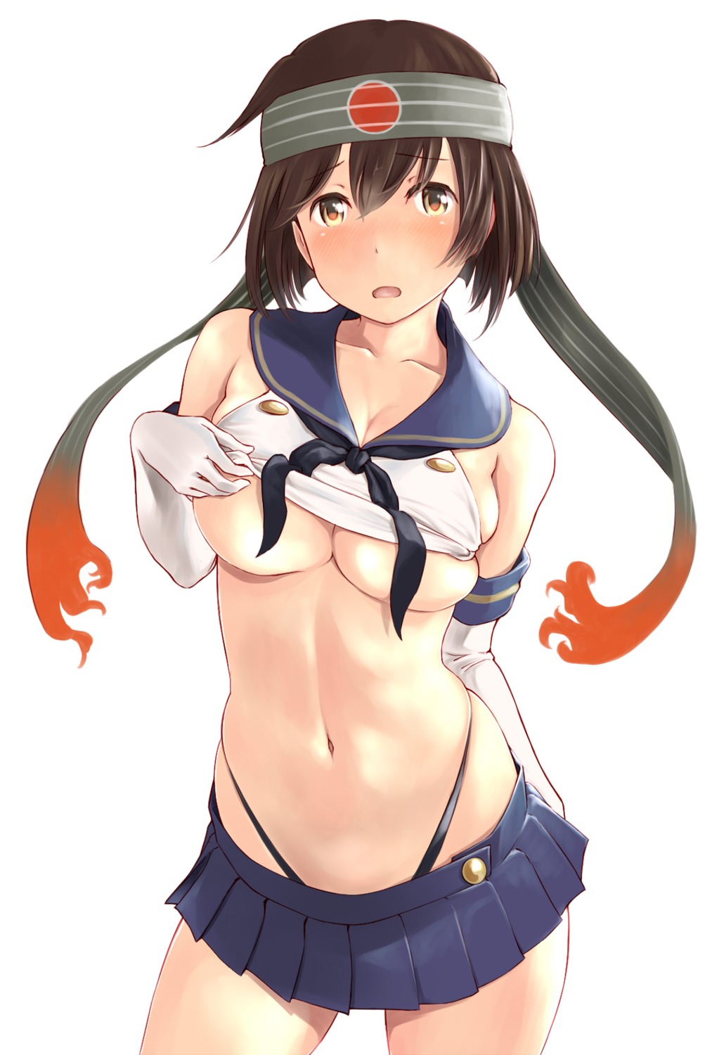 cosplay hiryuu_(kancolle) kantai_collection no_bra seifuku shimakaze_(kancolle) shirt_lift thong underboob wa_(genryusui)