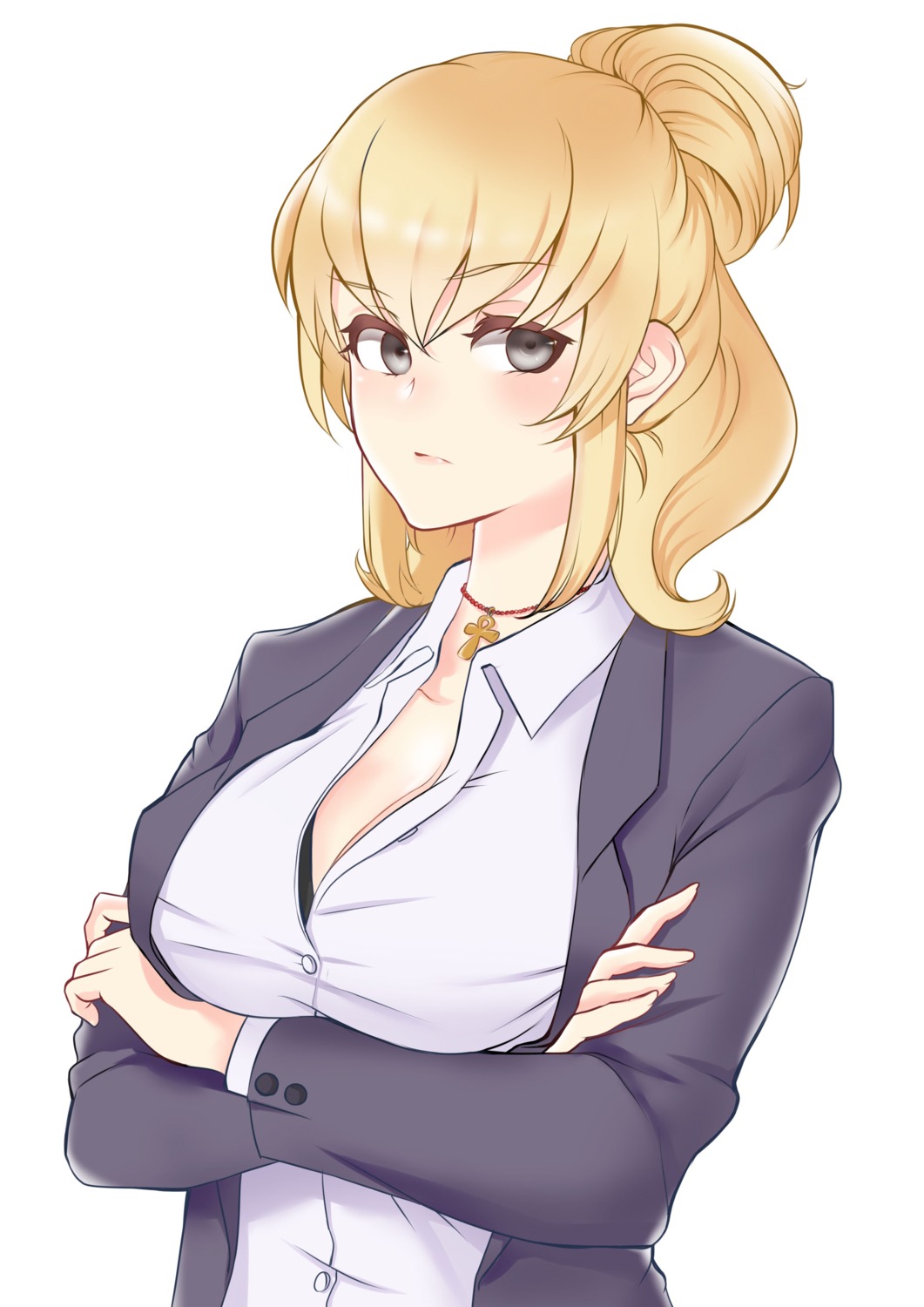 bra business_suit cleavage mariial open_shirt