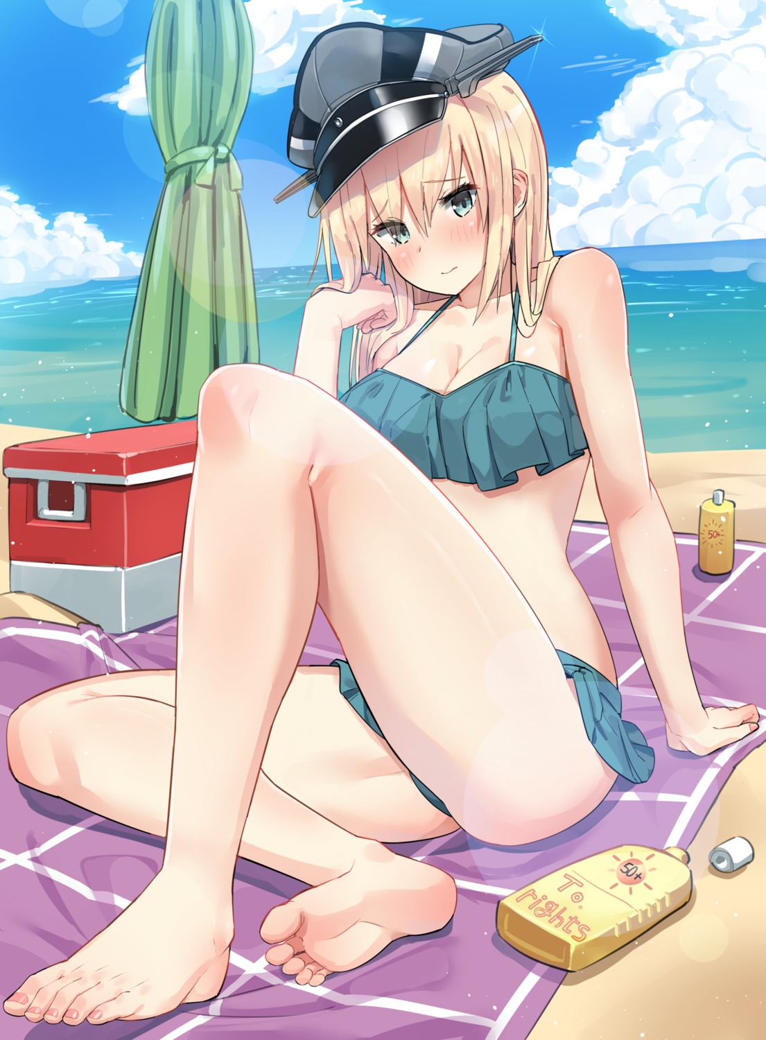 bikini bismarck_(kancolle) cleavage feet kantai_collection soushou_nin swimsuits thong