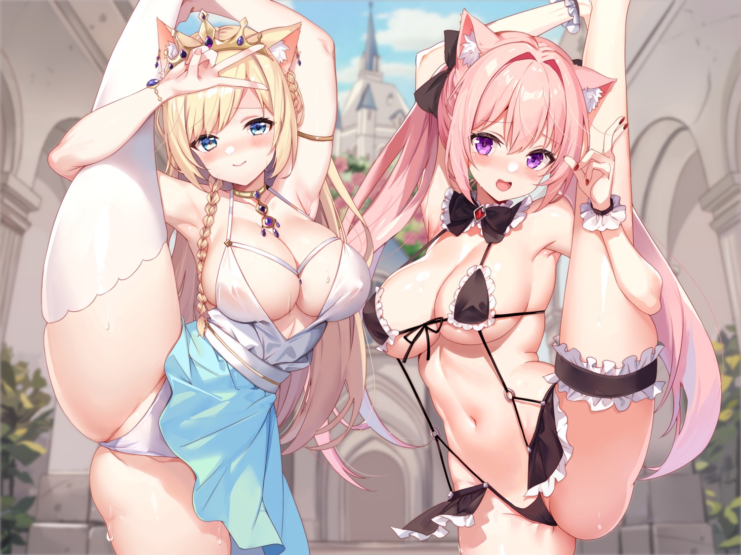 animal_ears cameltoe erect_nipples garter kakerayuri nekomimi no_bra pantsu see_through skirt_lift thighhighs thong wet