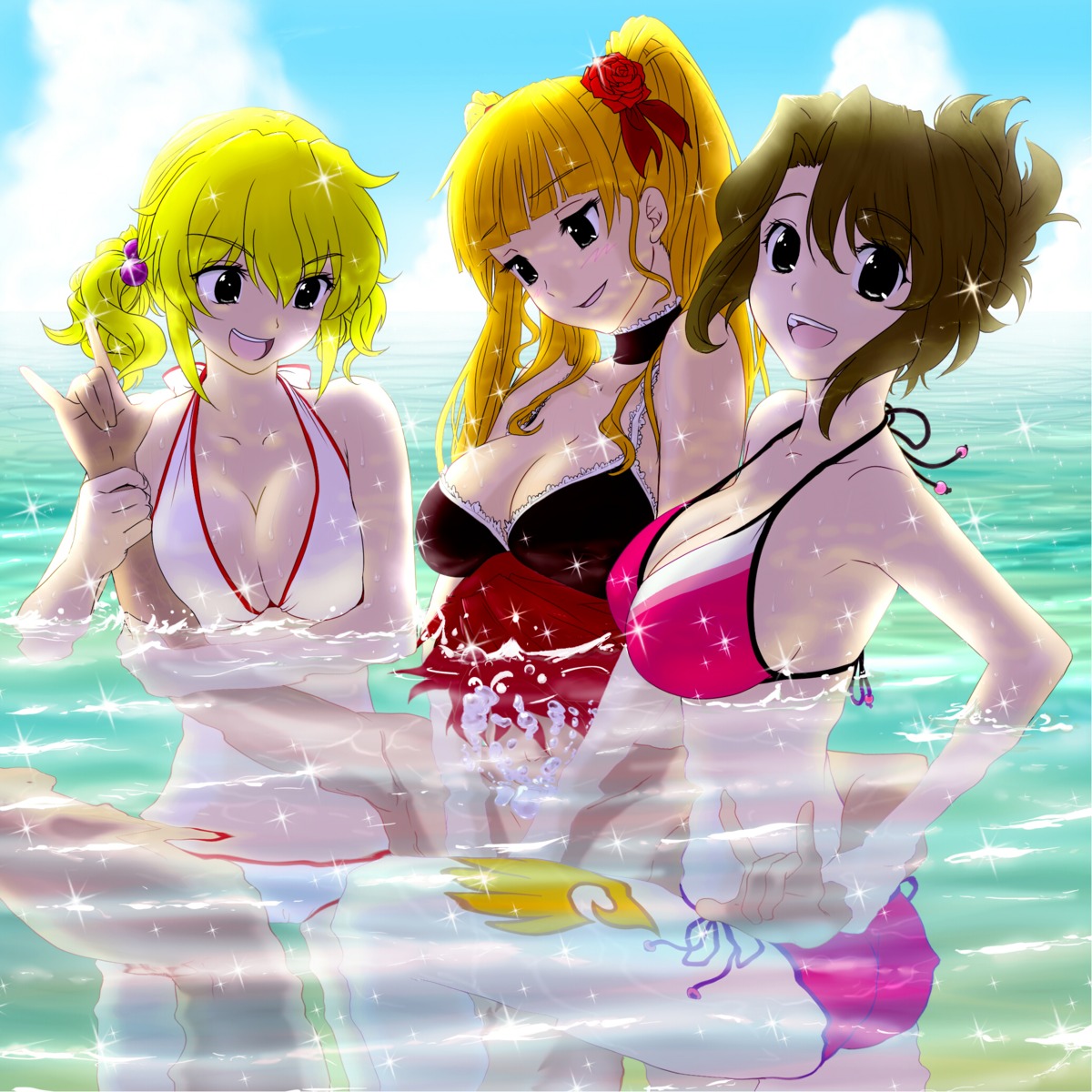 akahige beatrice bikini cleavage lolita_fashion shannon shirt_lift swimsuits umineko_no_naku_koro_ni ushiromiya_battler ushiromiya_jessica wet