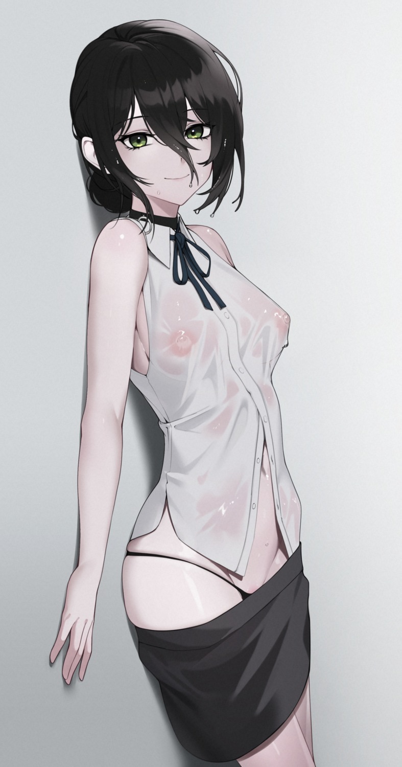 chainsaw_man dress_shirt ett nipples no_bra pantsu panty_pull reze_(chainsaw_man) see_through wet wet_clothes