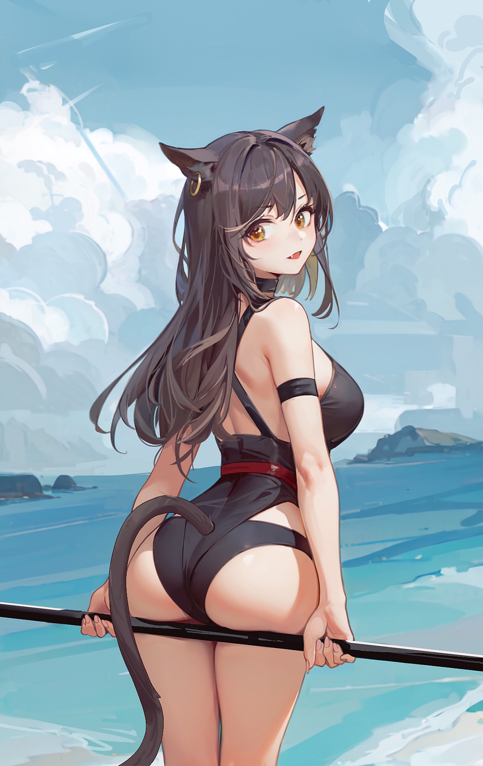 animal_ears arknights ass e0xia skyfire_(arknights) swimsuits tail