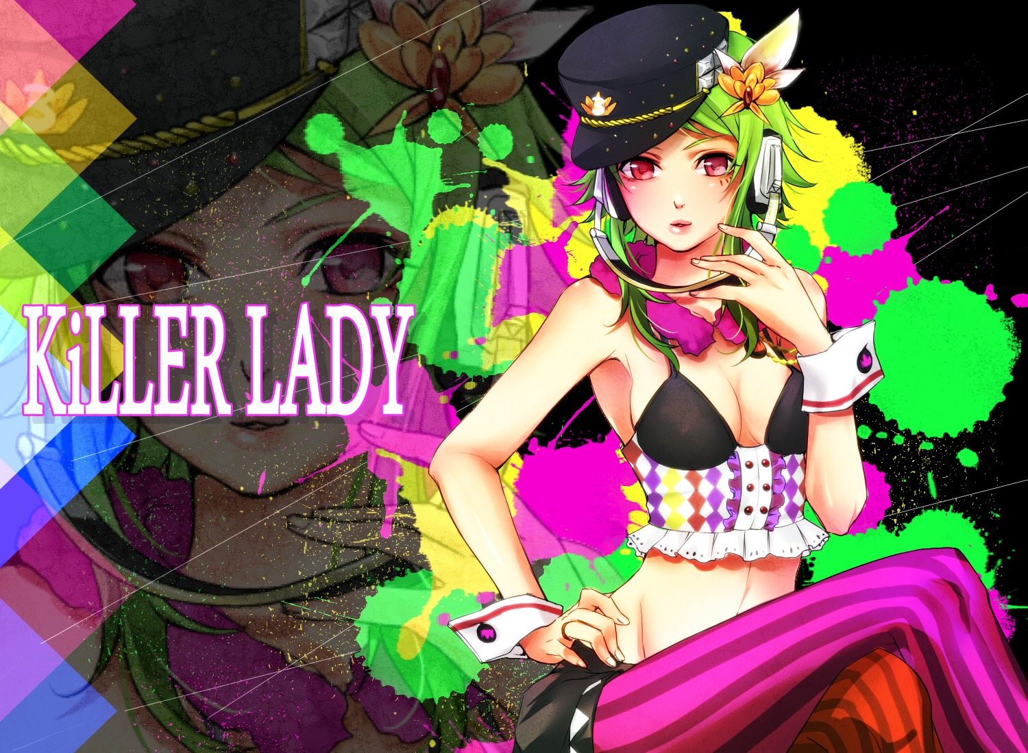 cleavage gumi headphones killer_lady_(vocaloid) masami_chie pantyhose vocaloid