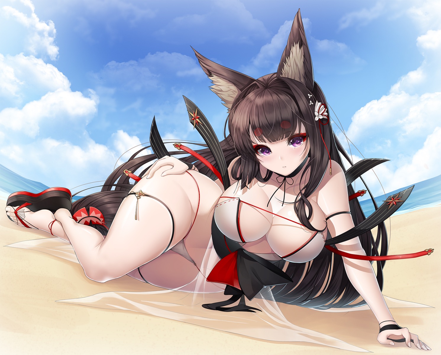 amagi_(azur_lane) animal_ears azur_lane bikini garter kitsune koflif swimsuits