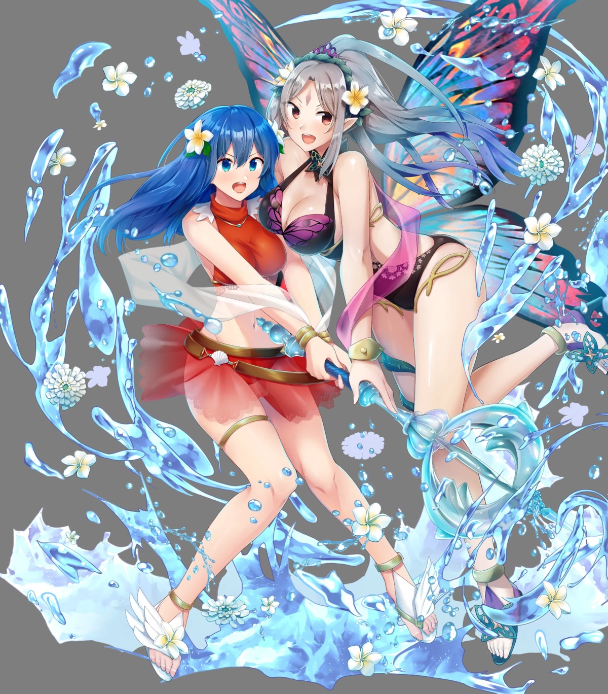 bikini cleavage fire_emblem fire_emblem:_shin_ankoku_ryuu_to_hikari_no_ken fire_emblem_heroes garter heels nintendo plumeria_(fire_emblem) pointy_ears ryouma_(galley) see_through sheeda skirt_lift swimsuits weapon wings