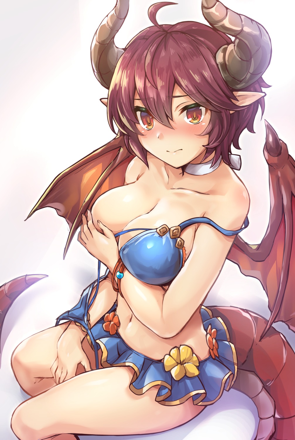 bikini breast_hold breasts grea horns manaria_friends pointy_ears samoore shingeki_no_bahamut swimsuits tail wardrobe_malfunction wings