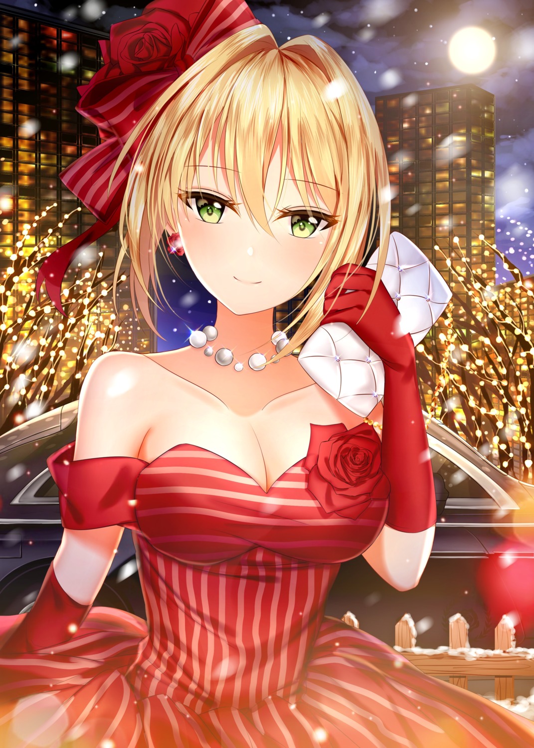 cleavage dress fate/extra fate/grand_order fate/stay_night junpaku_karen saber_extra