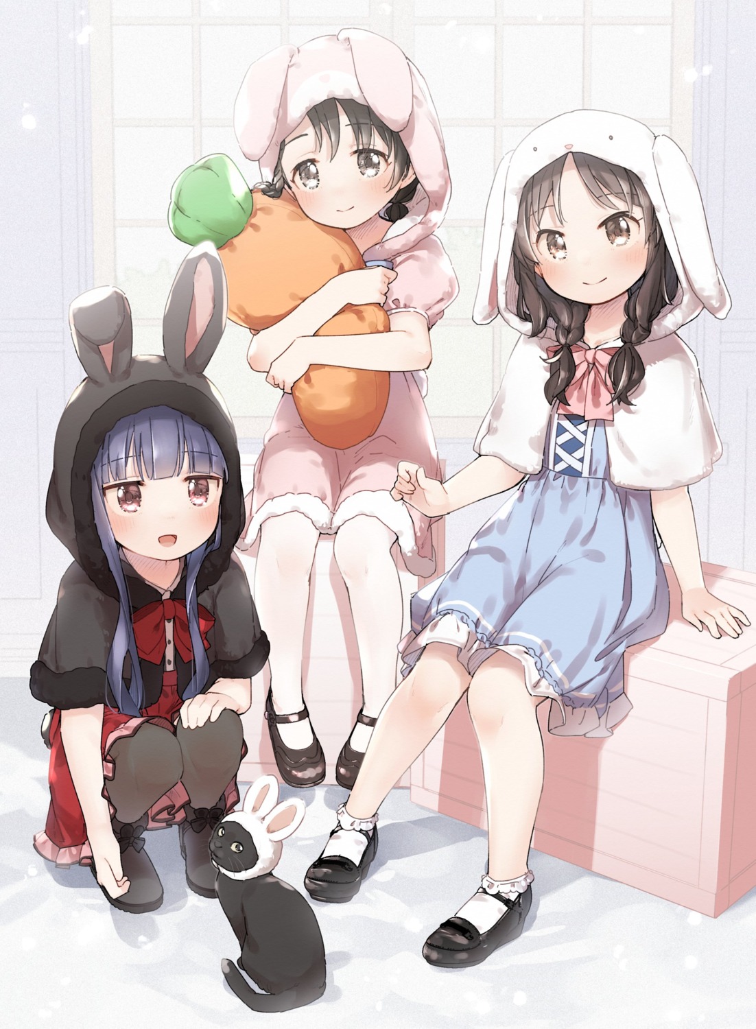 animal_ears bunny_ears dress kusaka_shi neko pajama pantyhose sajou_yukimi sasaki_chie tachibana_arisu the_idolm@ster the_idolm@ster_cinderella_girls the_idolm@ster_cinderella_girls_u149