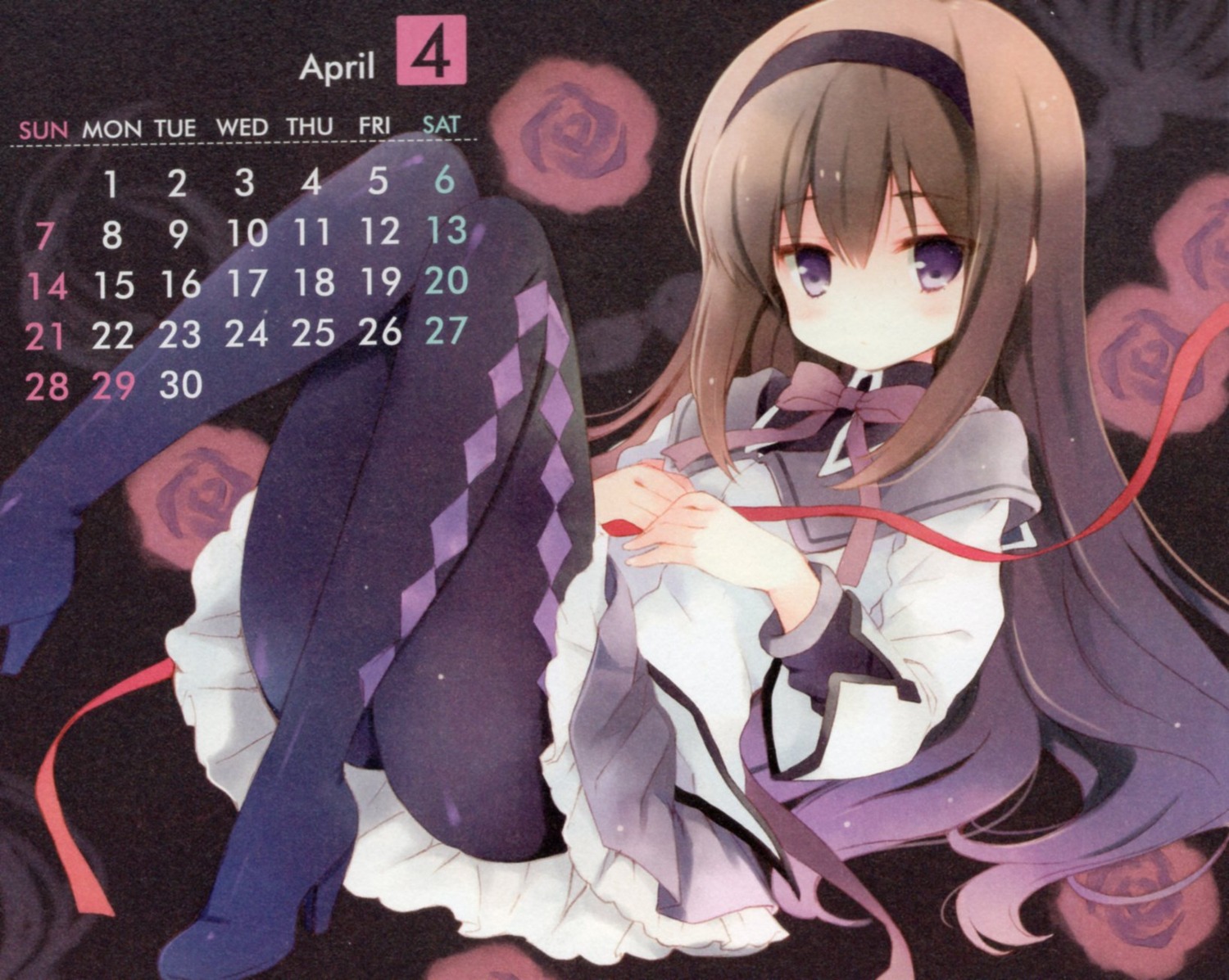 akemi_homura calendar heels pantyhose paper_texture puella_magi_madoka_magica qp:flapper sakura_koharu seifuku