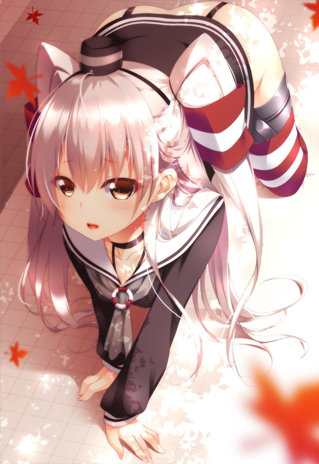 amatsukaze_(kancolle) bottomless kantai_collection mogu seifuku stockings thighhighs