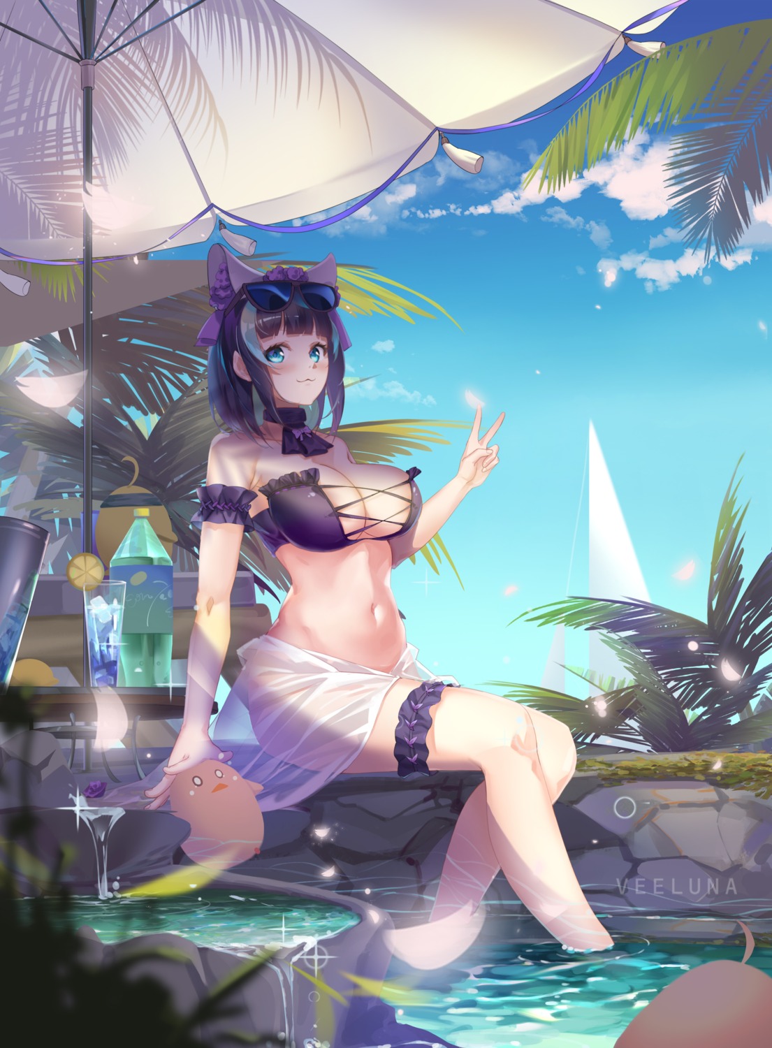 azur_lane bikini_top cheshire_(azur_lane) garter manjuu_(azur_lane) megane nopan see_through swimsuits veeluna wet