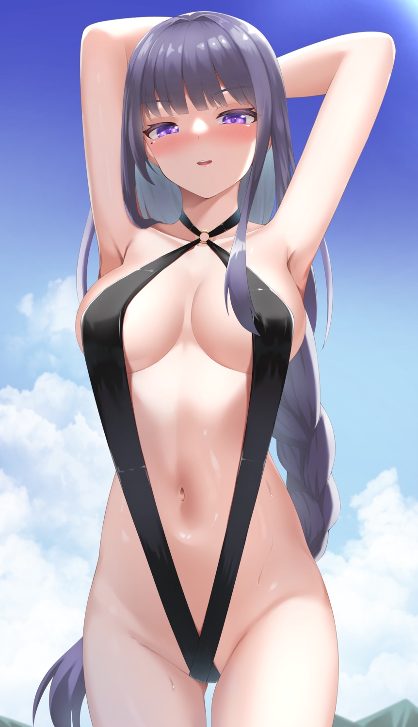 genshin_impact raiden_shogun sling_bikini swimsuits tatsumiya_kagari