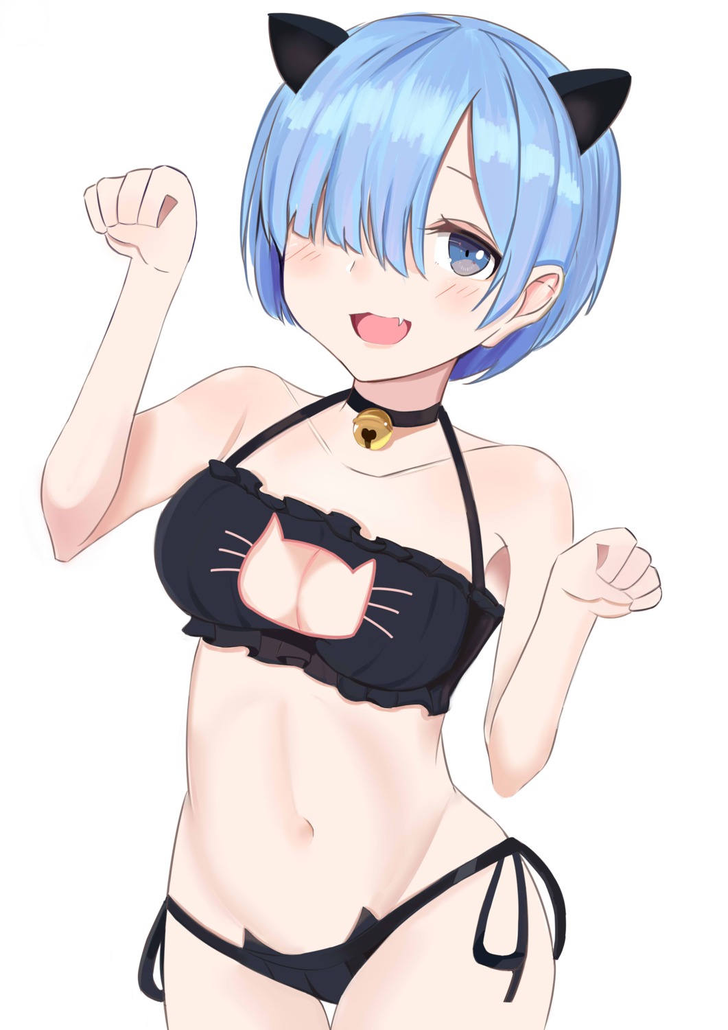 animal_ears bra c.c._(artist) cleavage nekomimi pantsu re_zero_kara_hajimeru_isekai_seikatsu rem_(re_zero) string_panties