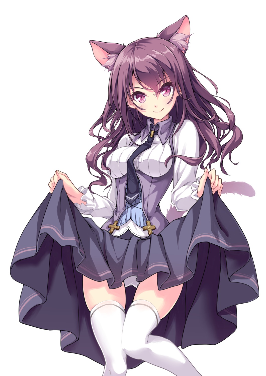 animal_ears hinoki_yuu pantsu skirt_lift thighhighs