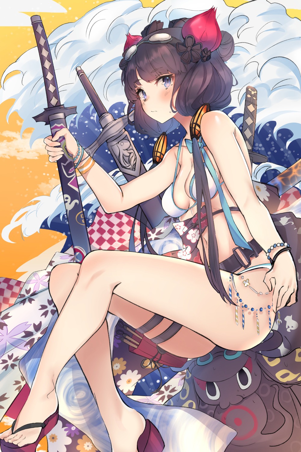 bikini cleavage fate/grand_order garter heels katsushika_hokusai_(fate) swimsuits sword yanggang