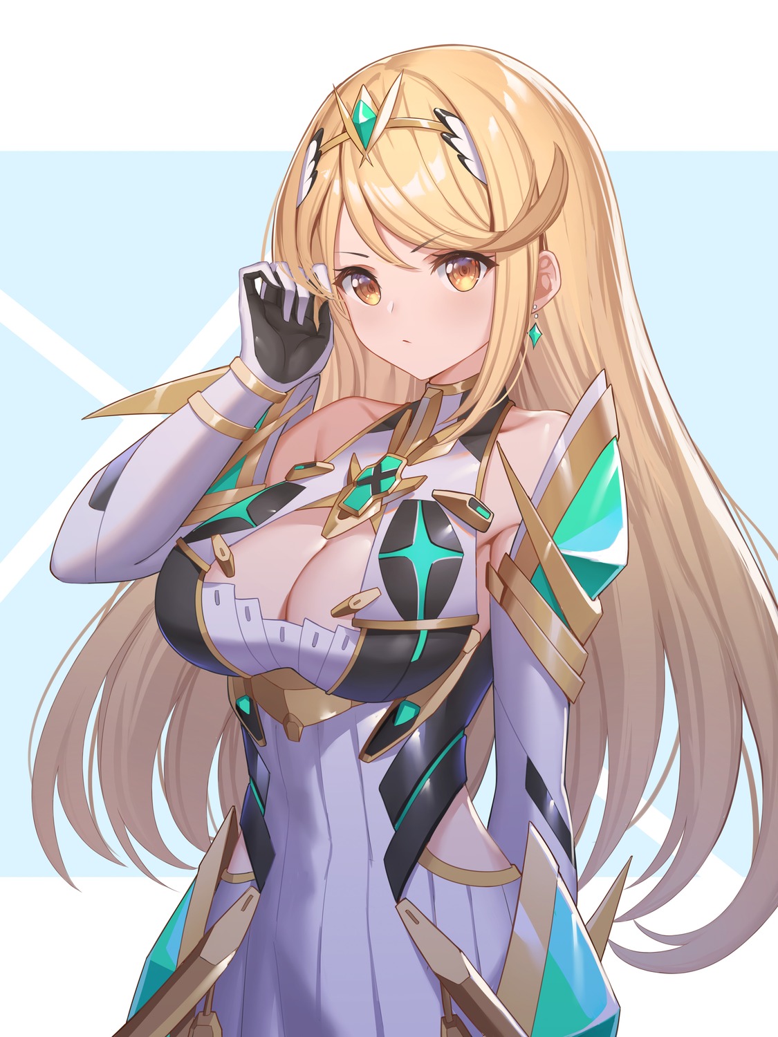 armor bodysuit cleavage hikari_(xenoblade_2) roi_(liu_tian) xenoblade xenoblade_chronicles_2