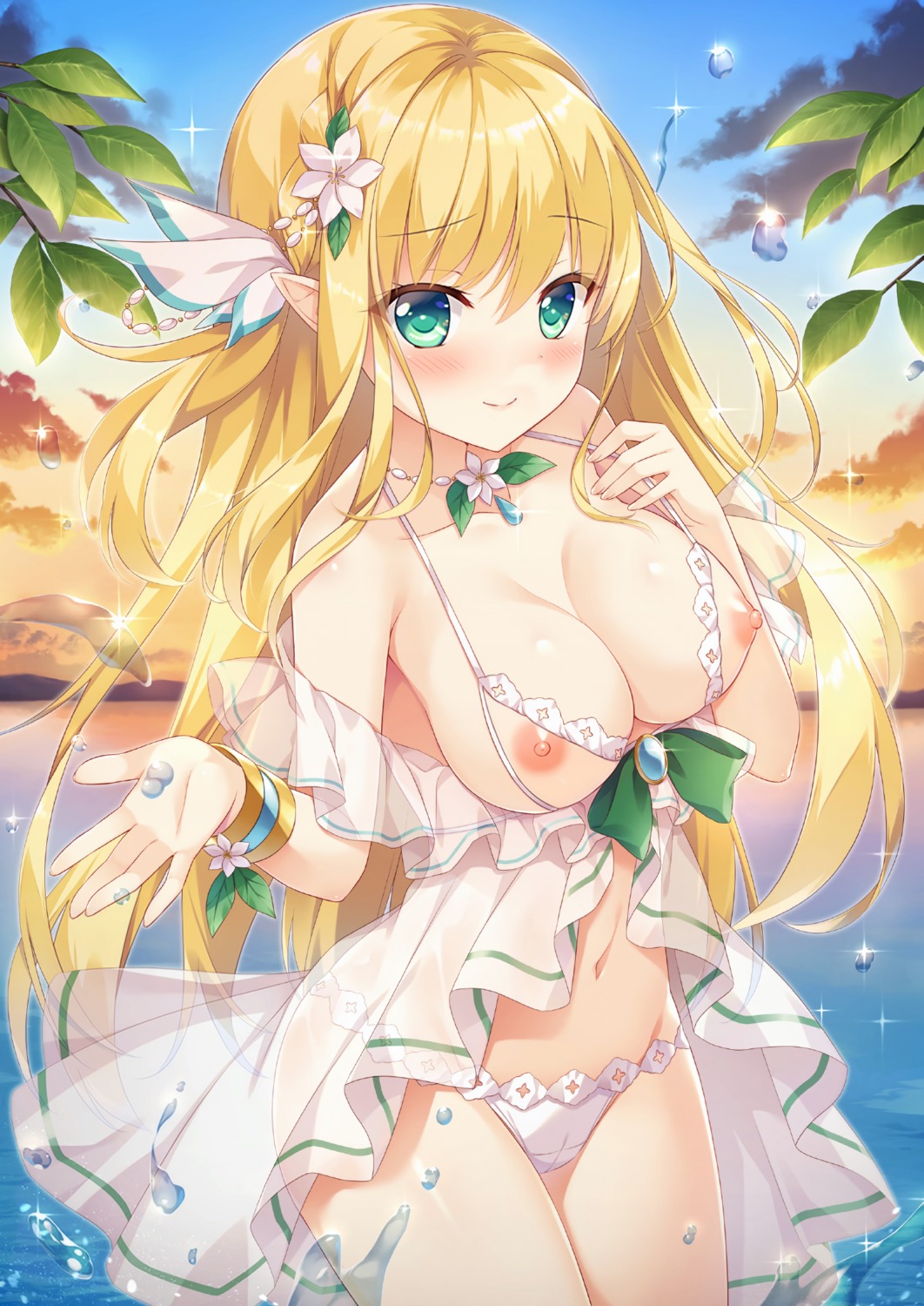 ameto_yuki bikini cameltoe detexted elf melonbooks nipples open_shirt photoshop pointy_ears see_through swimsuits