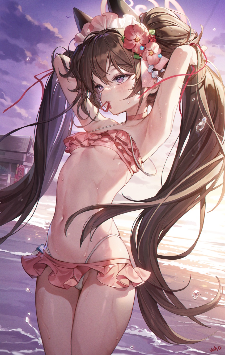 animal_ears bikini blue_archive halo kawawa_shizuko loli nekomimi swimsuits thong underboob wet whoisshe