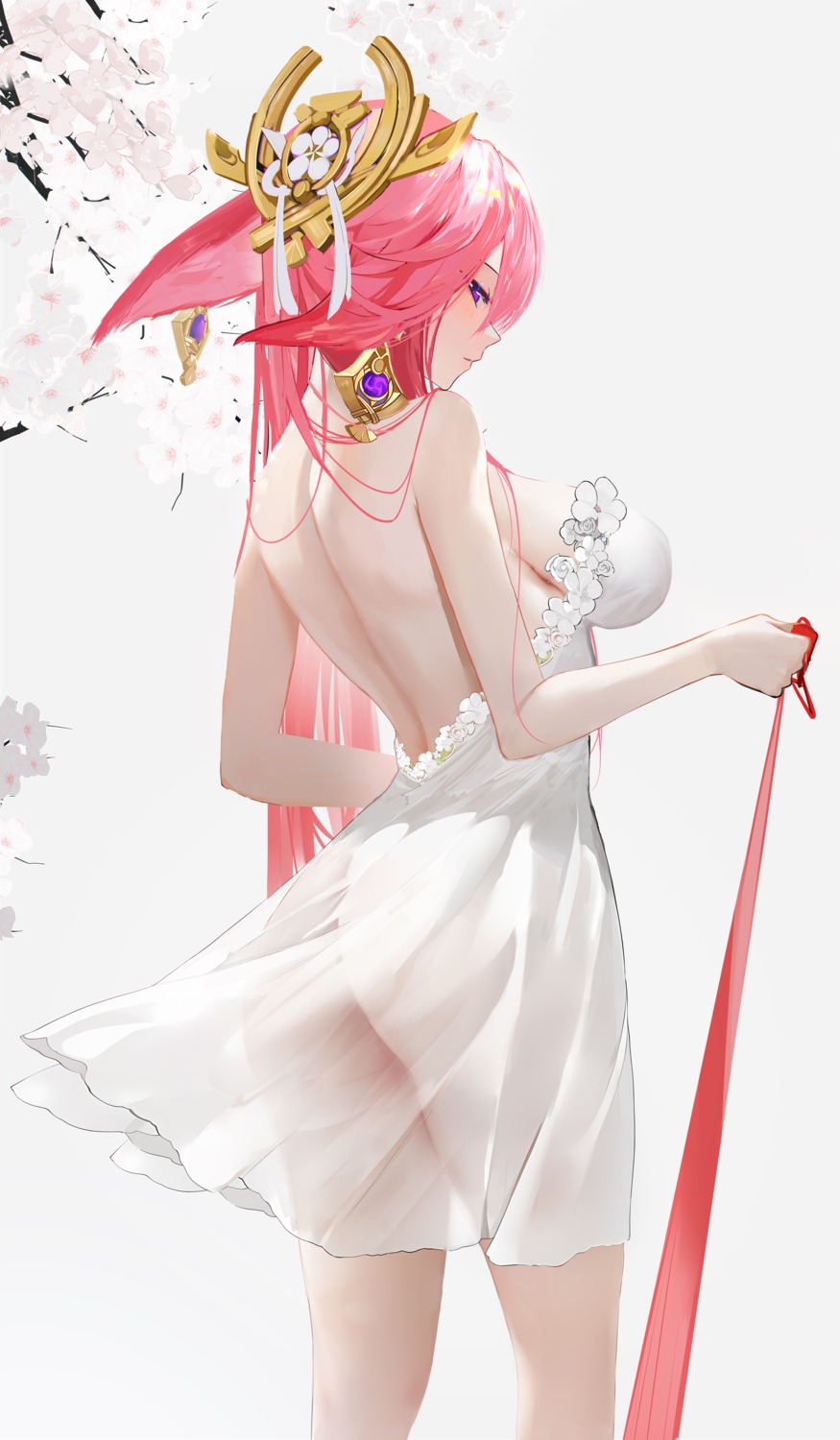 animal_ears ass dress genshin_impact kitsune no_bra nopan omone_hokoma_agm see_through yae_miko